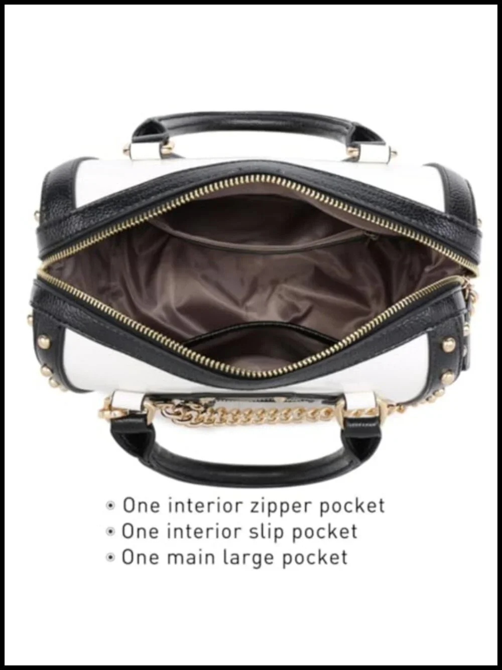 Faux Leather Barrel Satchel Handbag with Rivets, Top Handle Shoulder Purse
